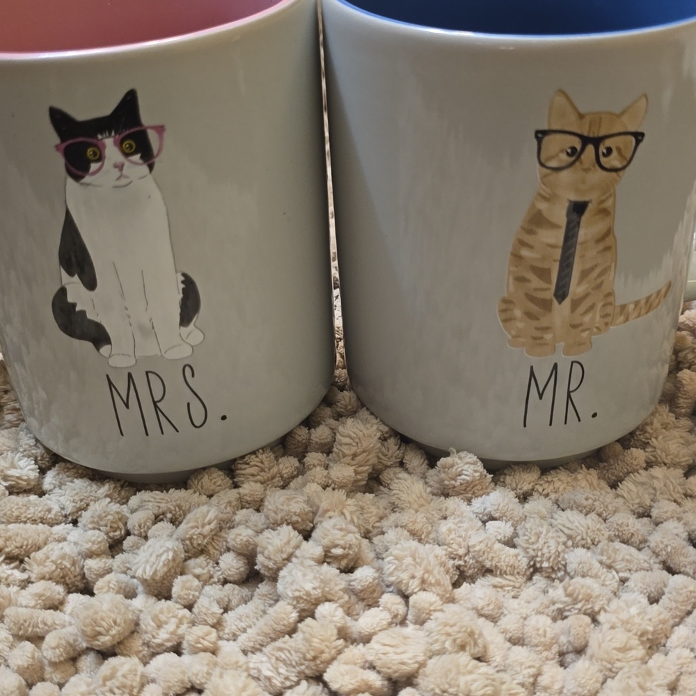Kensie Home Mr. and Mrs. Dad Mom Cat Lover Mugs Blue Pink Interiors 5 In‎ Tall